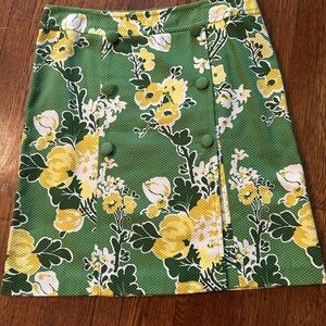 Talbots Green and Yellow Floral Straight A Line Casual Cotton Skirt Size 14
